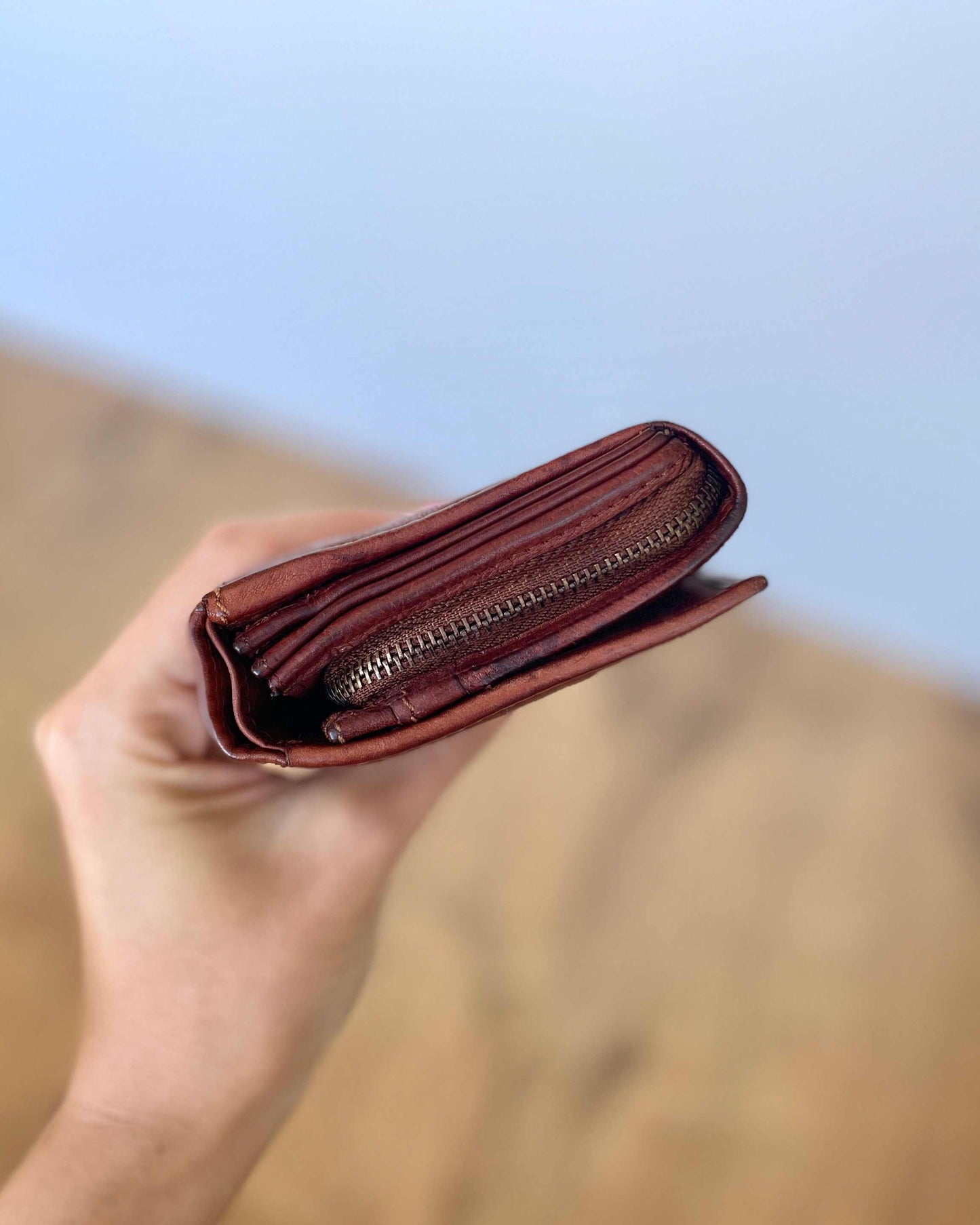 Damen-Geldbörse aus hochwertigem Echtleder im Vintage-Stil, 18x10 cm