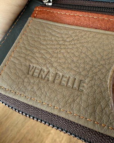 Portafoglio Grande in Vera Pelle (P37) | 13 Spazi Tessere, 4 Portafoto, Tasca banconote, Portamonete con zip