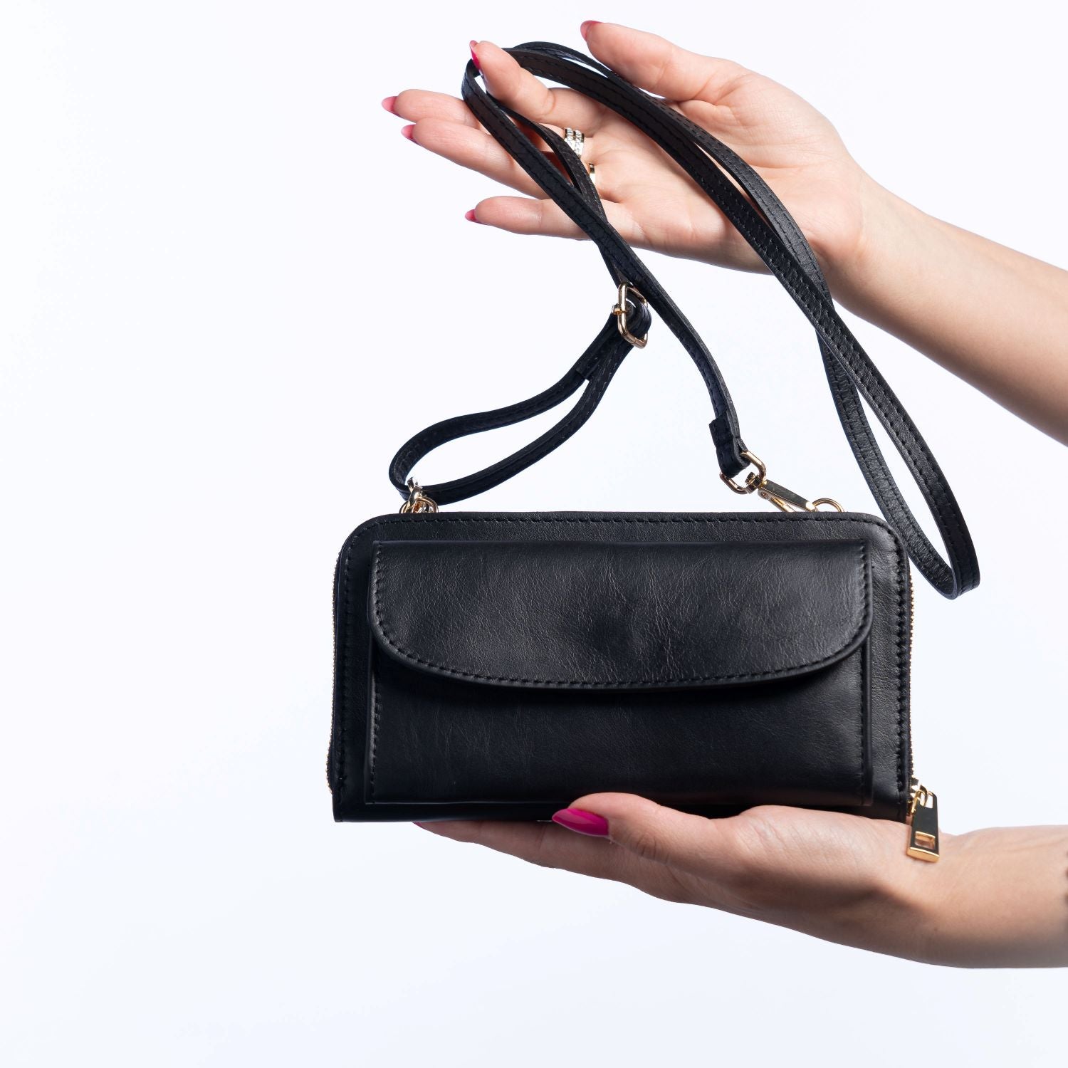 Mini Travel Bag in Vera Pelle | Con Tracolla, Interno a Portafoglio, Porta Cellulare