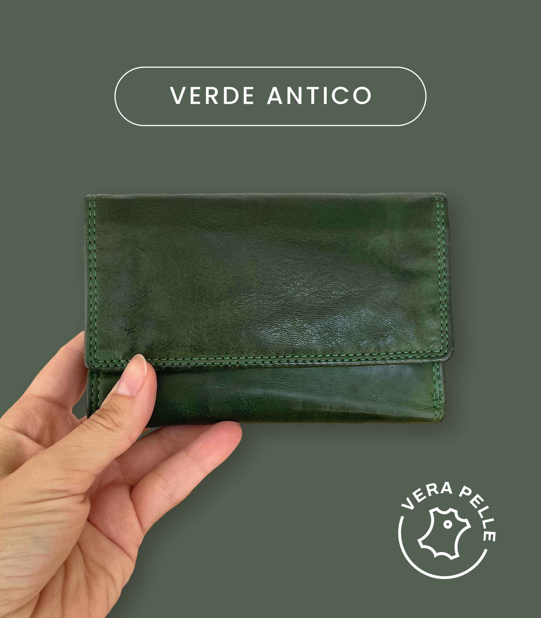 Portafoglio Donna in Vera Pelle Vintage (L30) | 20 Tessere, Portafoto, Tasca Banconote, Portamonete con zip