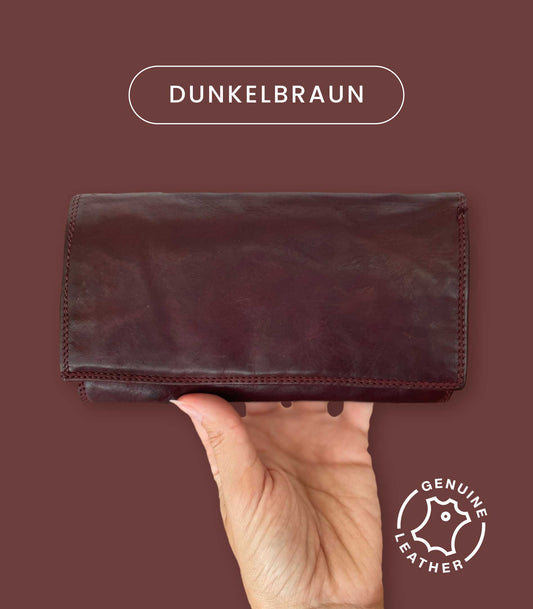 Damen-Geldbörse aus hochwertigem Echtleder im Vintage-Stil, 18x10 cm