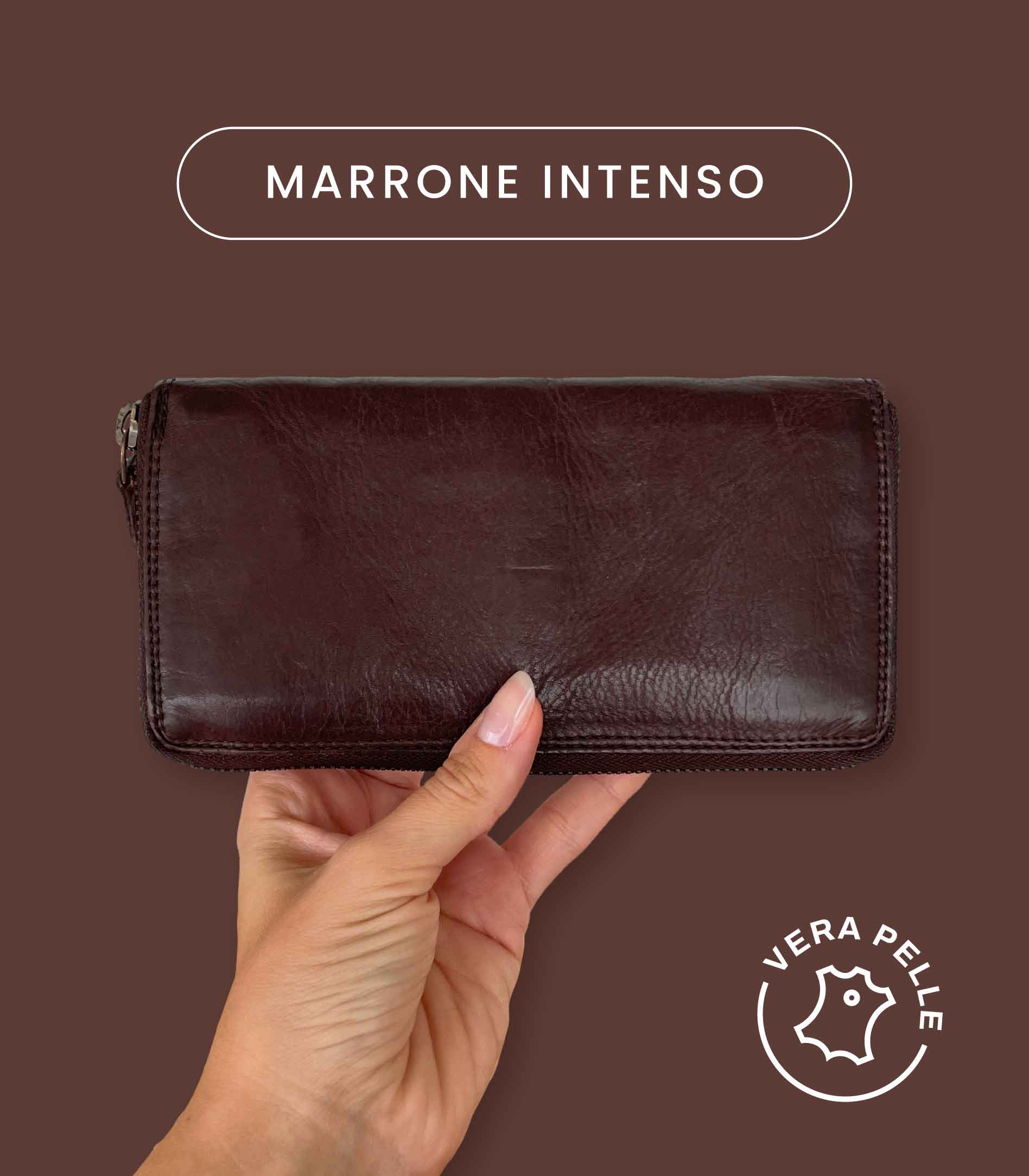 Portafoglio Donna in Vera Pelle Premium Vintage (L32) | 15 Tessere, 2 Portafoto, Tasche Banconote, Portamonete con zip