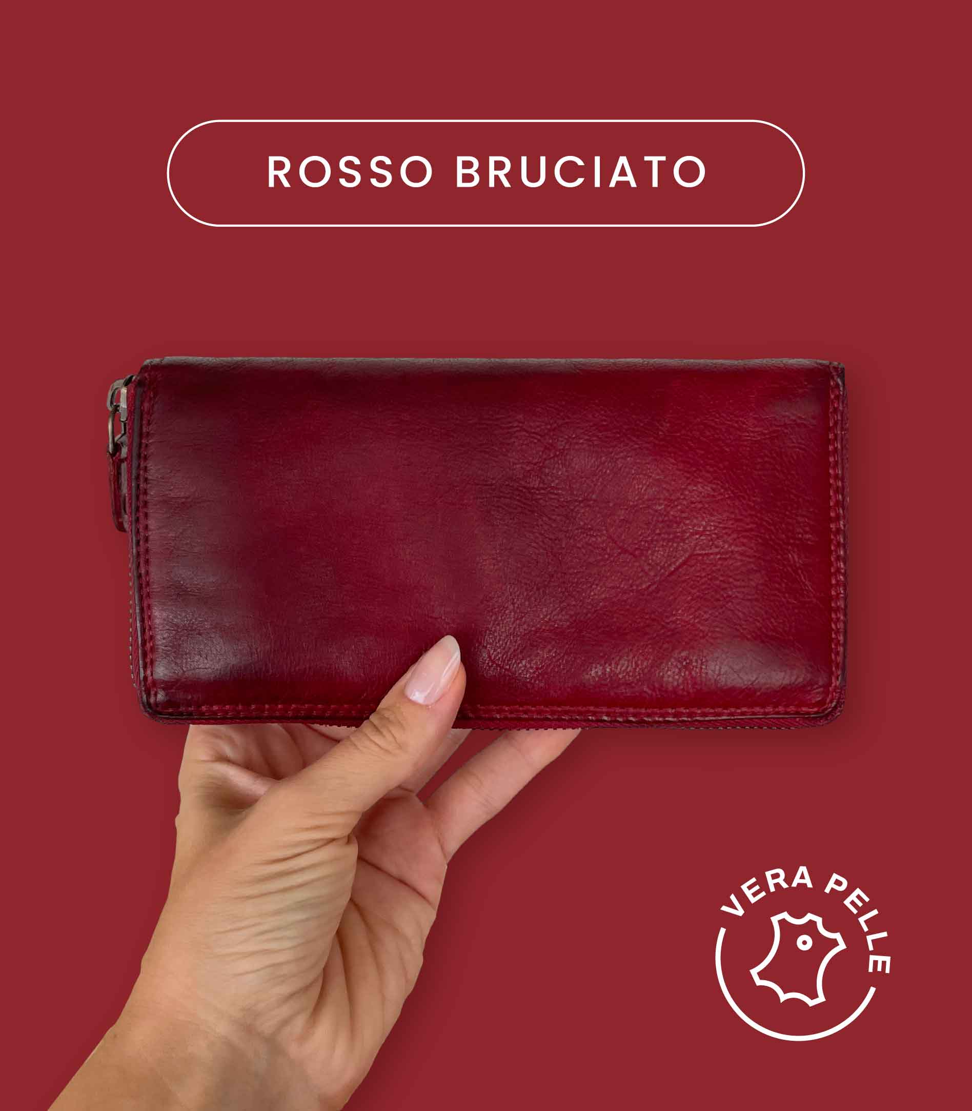 Portafoglio Donna in Vera Pelle Premium Vintage (L32) | 15 Tessere, 2 Portafoto, Tasche Banconote, Portamonete con zip