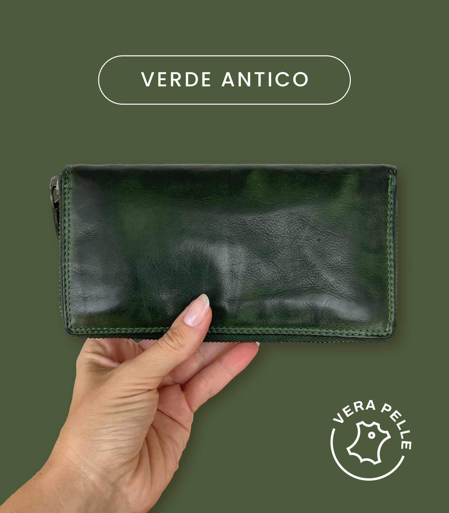 Portafoglio Donna in Vera Pelle Premium Vintage (L32) | 15 Tessere, 2 Portafoto, Tasche Banconote, Portamonete con zip