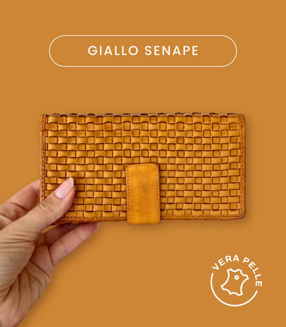 Portafoglio Donna in Vera Pelle intrecciata Premium Vintage 18x9,5cm