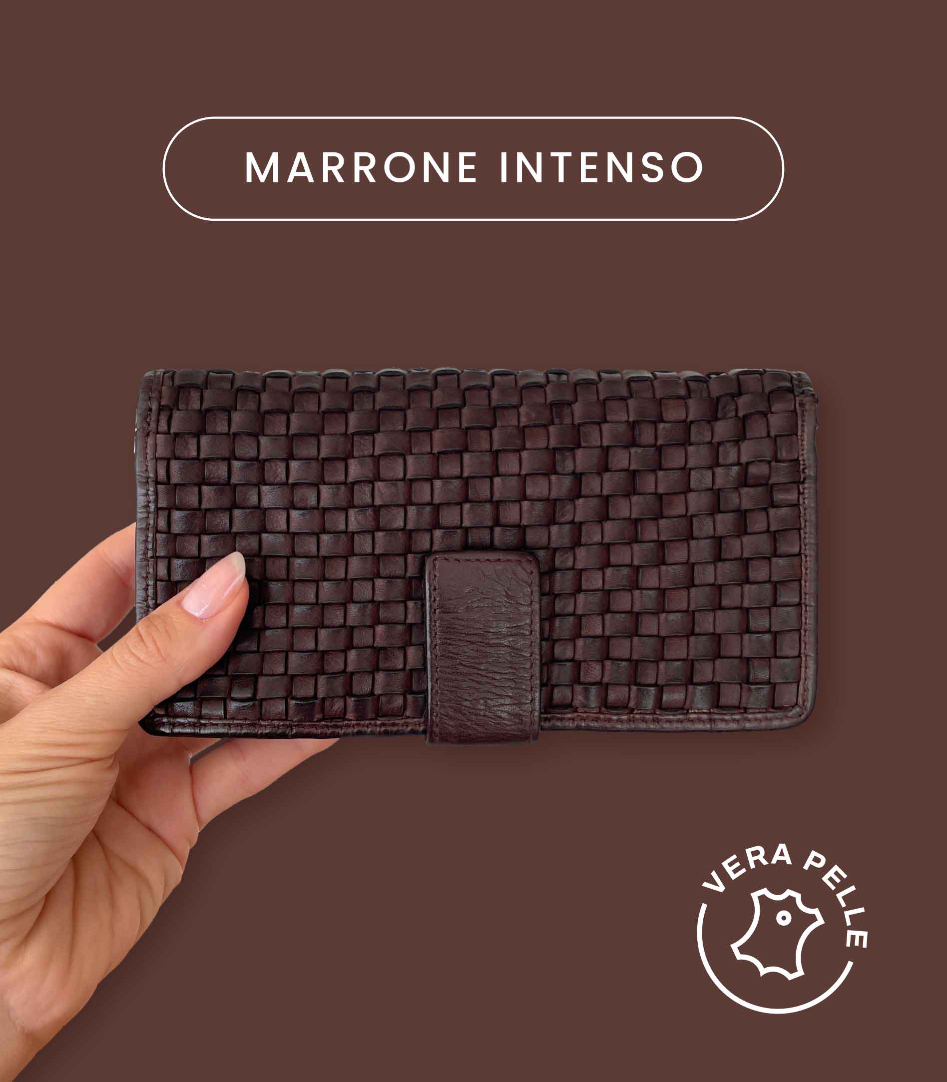 Portafoglio Donna in Vera Pelle intrecciata Premium Vintage (L83) | 15 Tessere, 3 Portafoto, Tasche Banconote, Portamonete con zip