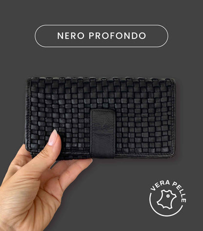 Portafoglio Donna in Vera Pelle intrecciata Premium Vintage 18x9,5cm