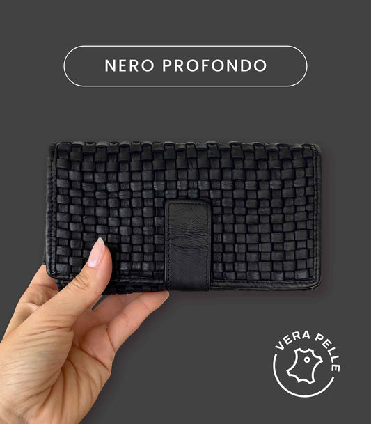Portafoglio Donna in Vera Pelle intrecciata Premium Vintage 18x9,5cm