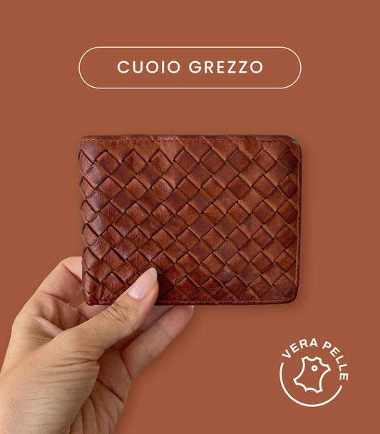 Portafoglio Uomo in Vera Pelle Vintage Intrecciata 12x9,5cm