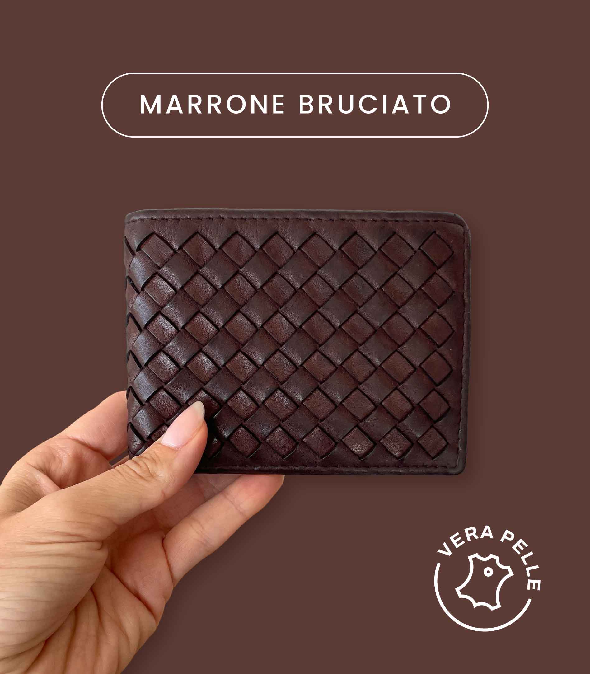 Portafoglio Uomo in Vera Pelle Vintage Intrecciata (M69) | 11 Tessere, 1 Portafoto, Doppia Tasca Banconote, Portamonete