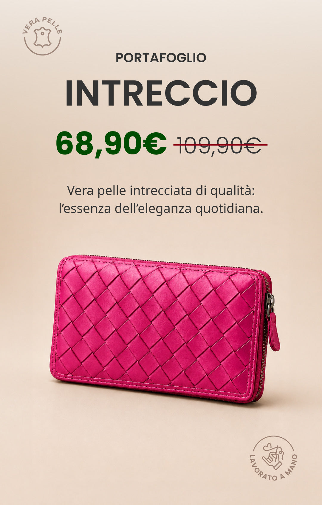Portafoglio "Intreccio" | Vera Pelle Morbida Lavorato a Mano