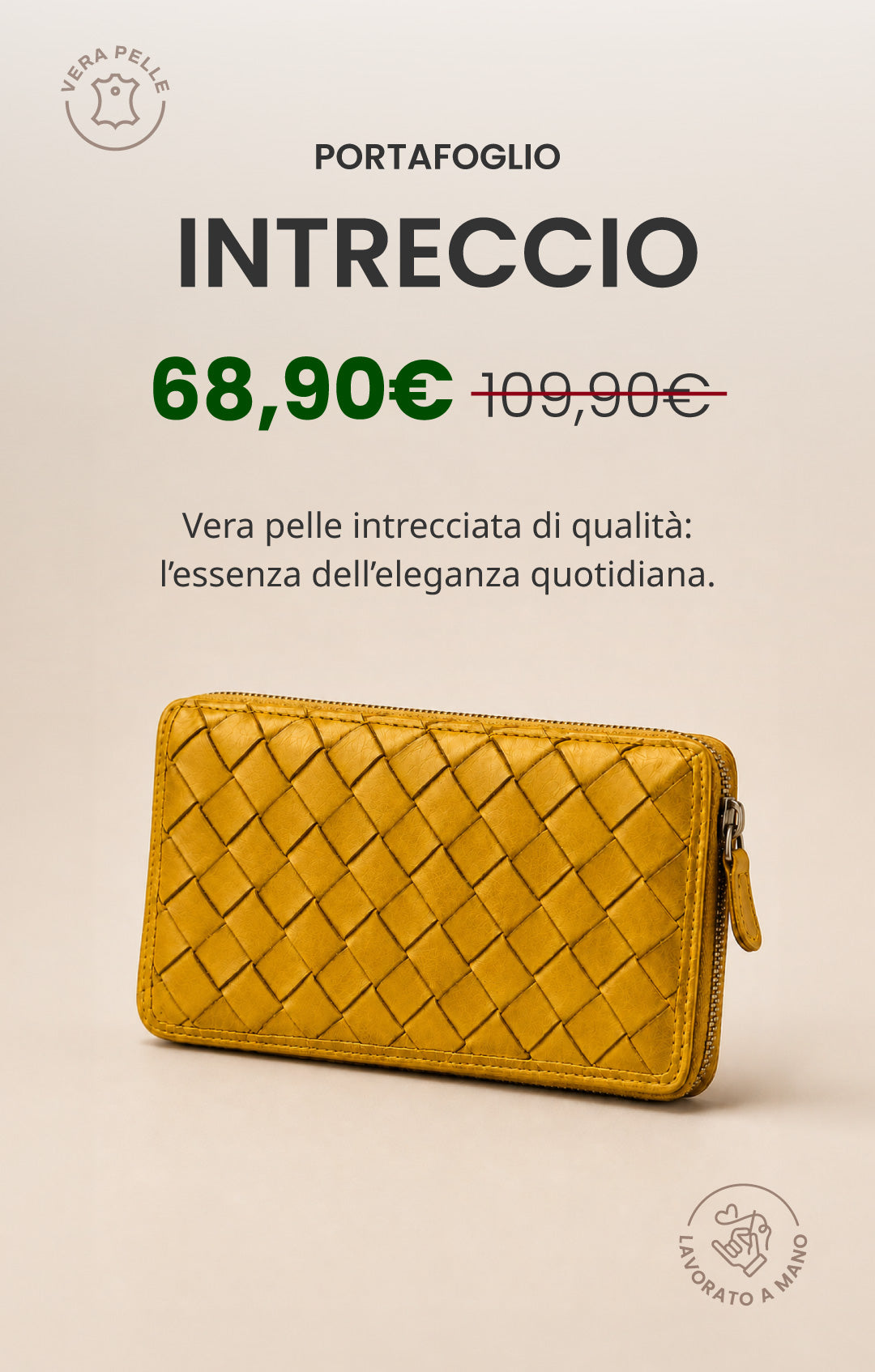 Portafoglio "Intreccio" | Vera Pelle Morbida Lavorato a Mano