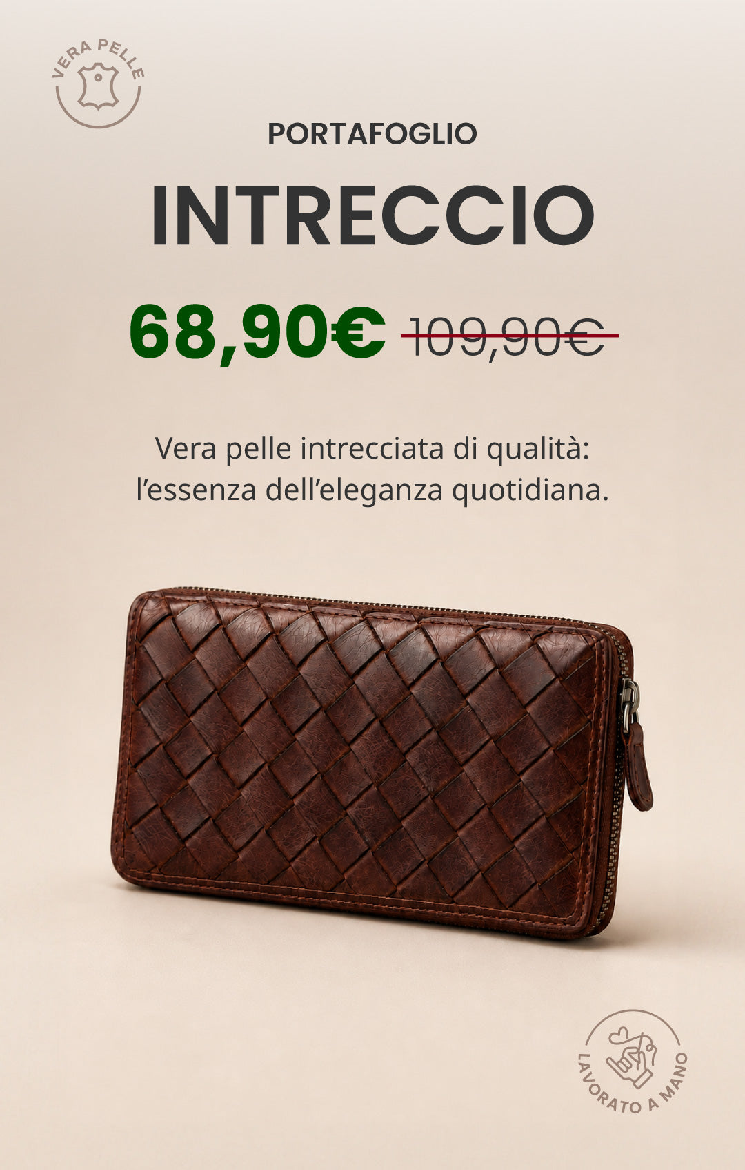 Portafoglio "Intreccio" | Vera Pelle Morbida Lavorato a Mano