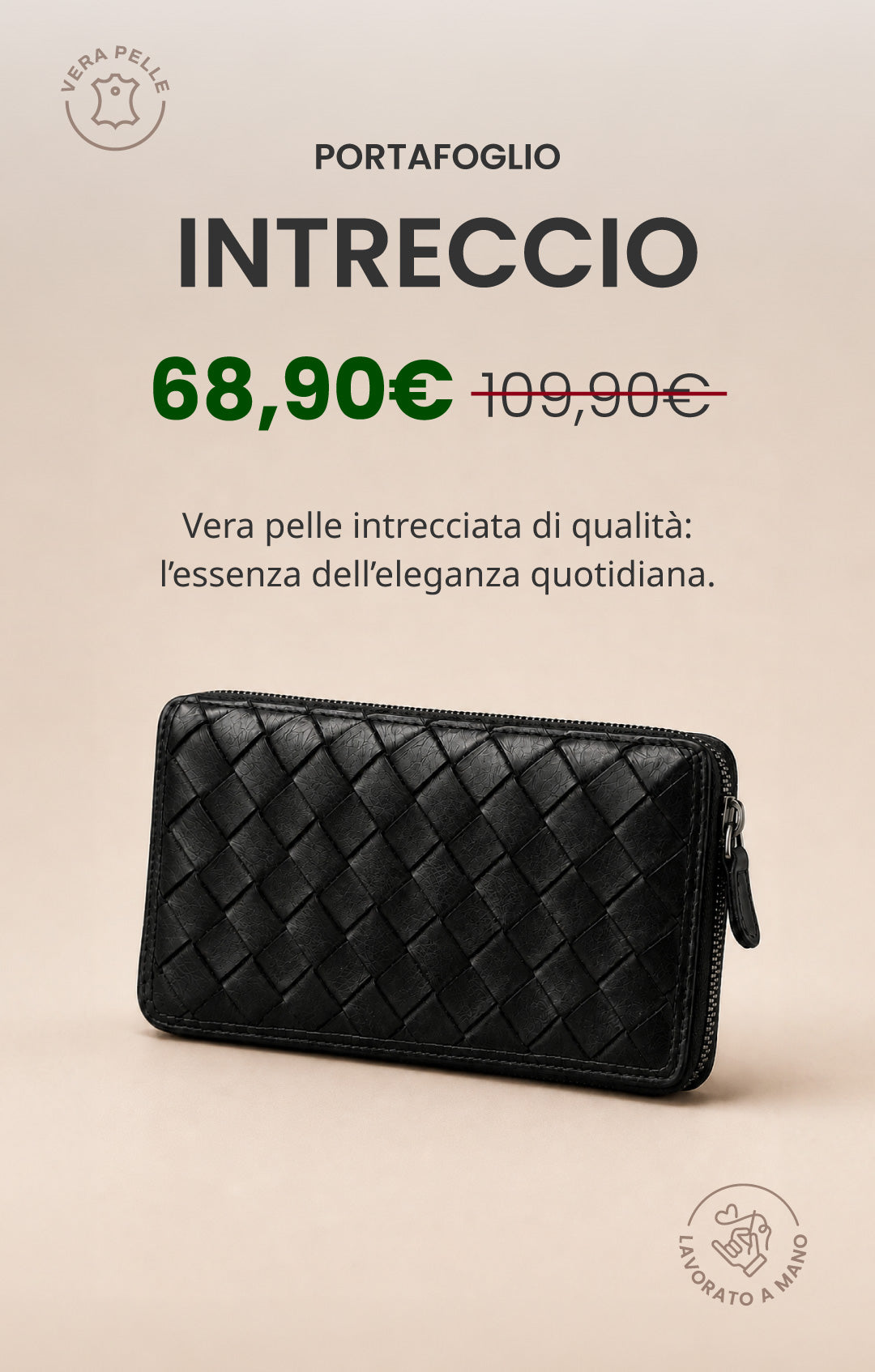 Portafoglio "Intreccio" | Vera Pelle Morbida Lavorato a Mano