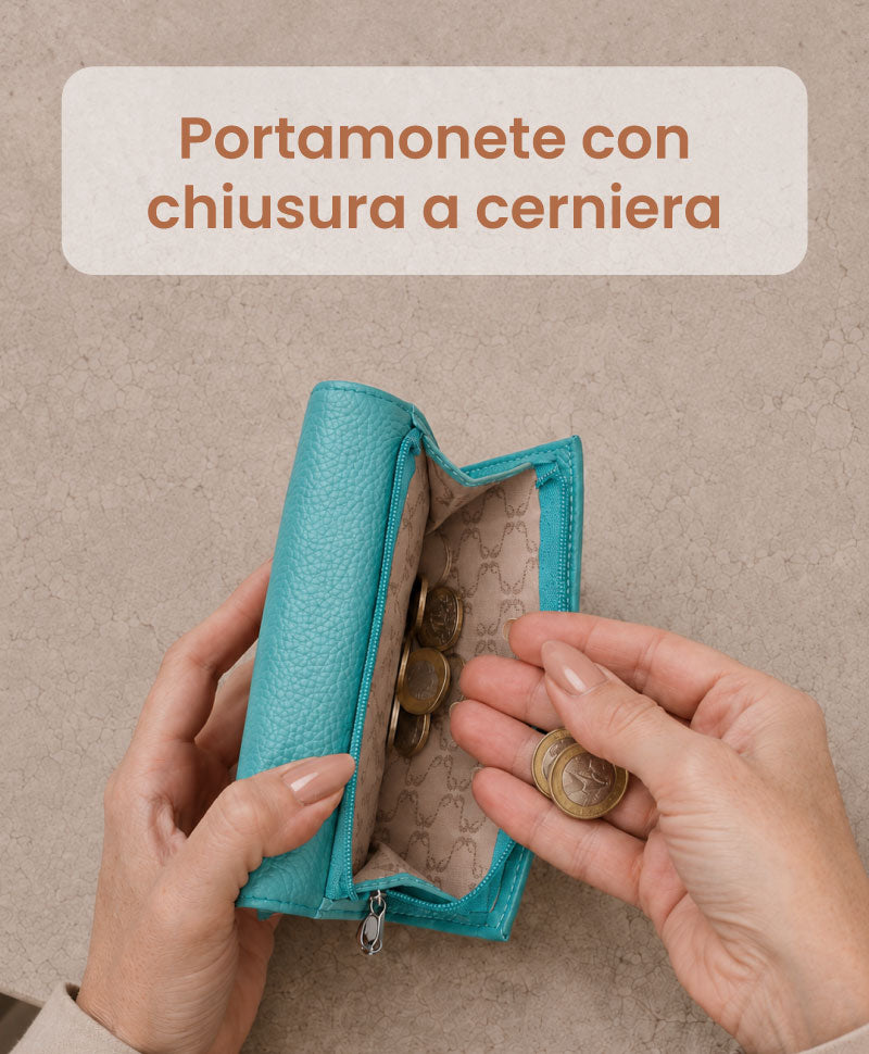 Portafoglio Medio in Vera Pelle "Alba" | Portafoto, Portamonete con zip, Doppia Tasca Banconote, Spazi Tessere