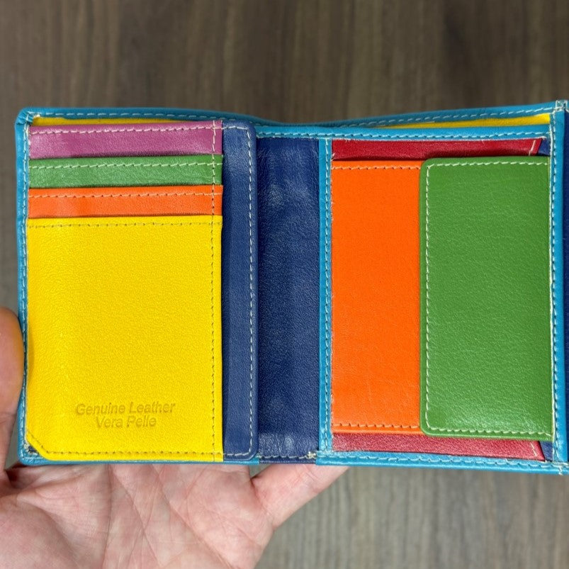 Portafoglio "Tratto" – colore TURCHESE - Vera Pelle Morbida