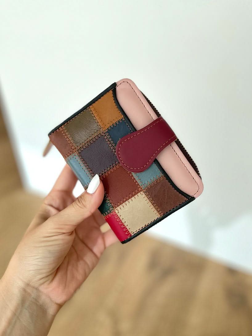 Portafoglio Medio/Piccolo in Vera Pelle | Portafoto, Spazi Tessere, Portamonete con Zip, Tasca Banconote