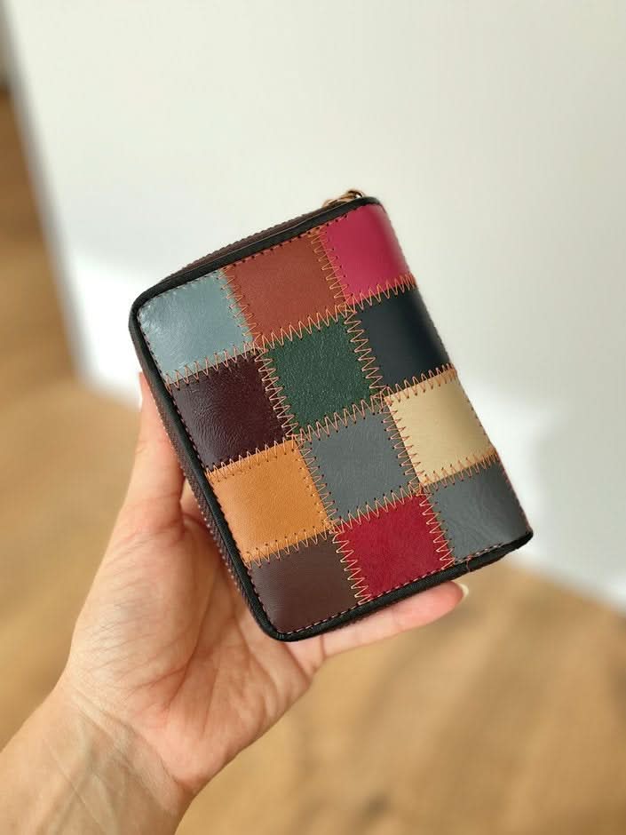 Portafoglio Medio/Piccolo in Vera Pelle | Portafoto, Spazi Tessere, Portamonete con Zip, Tasca Banconote