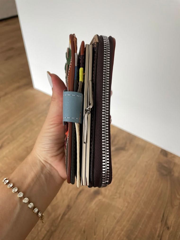 Portafoglio Medio in Vera Pelle | Spazi Tessere, Portamonete, Portafoto, Ampia Tasca Banconote