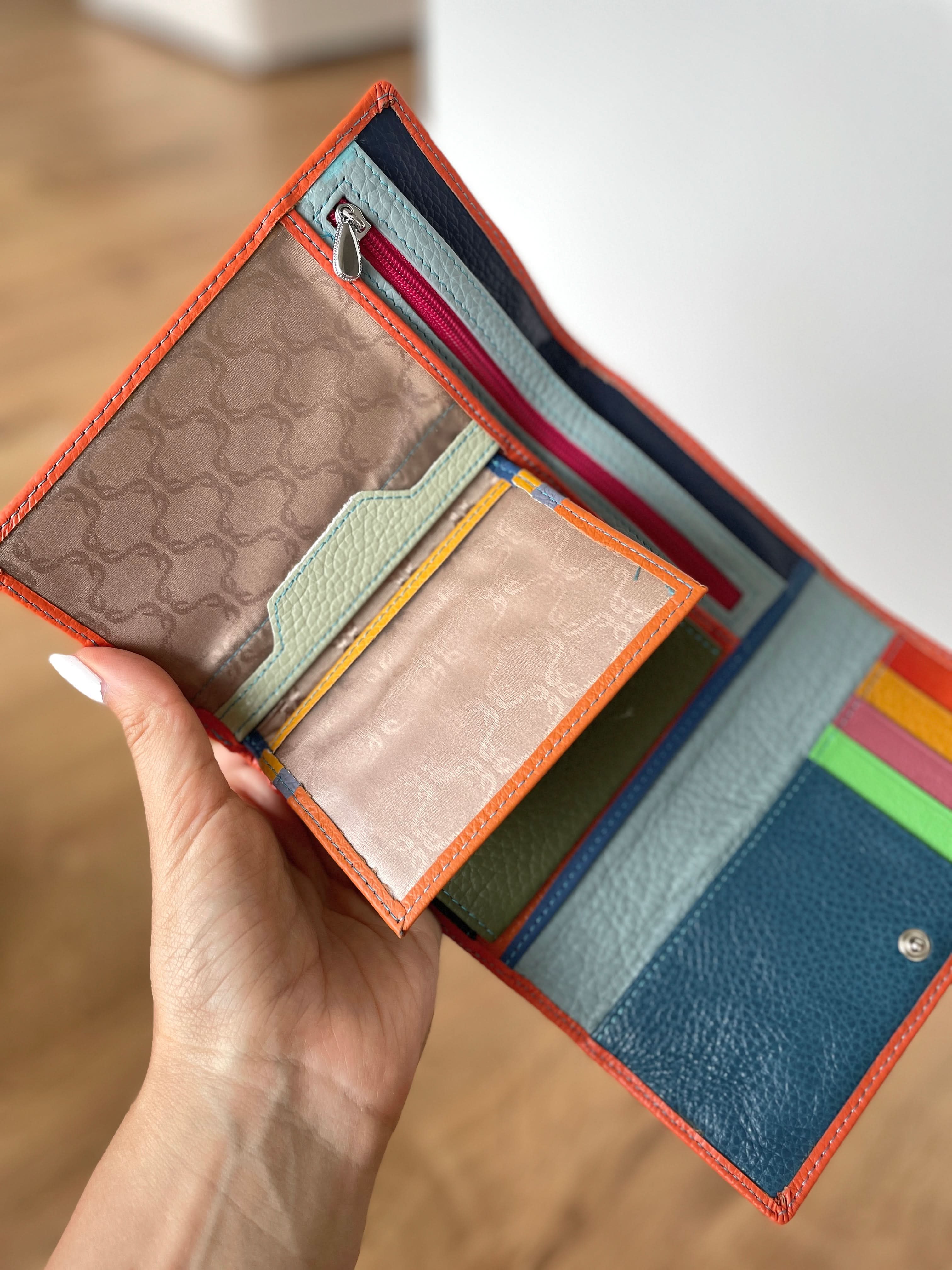 Portafoglio Medio/Grande in Vera Pelle  | Spazi Tessere, 2 Portafoto, Doppia Tasca Banconote, Portamonete