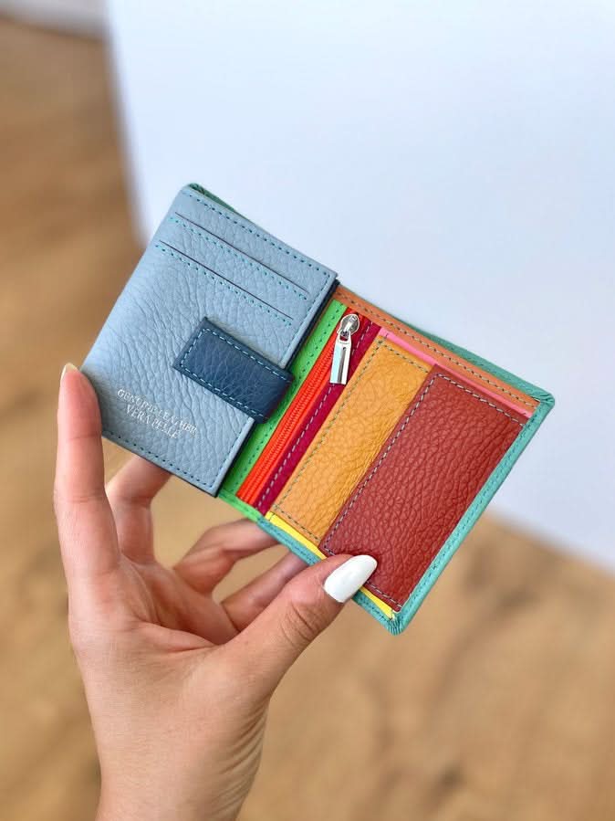 Mini Portafoglio in Vera Pelle | Spazi Tessere, 3 Portafoto, Doppia tasca banconote, Portamonete