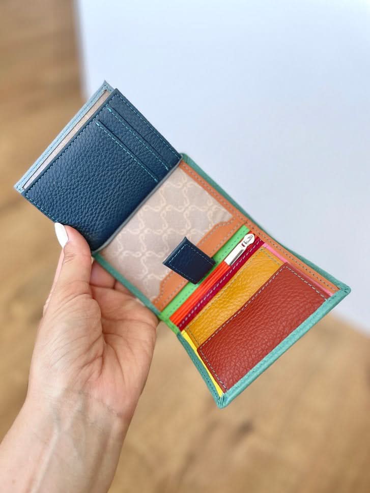 Mini Portafoglio in Vera Pelle | Spazi Tessere, 3 Portafoto, Doppia tasca banconote, Portamonete