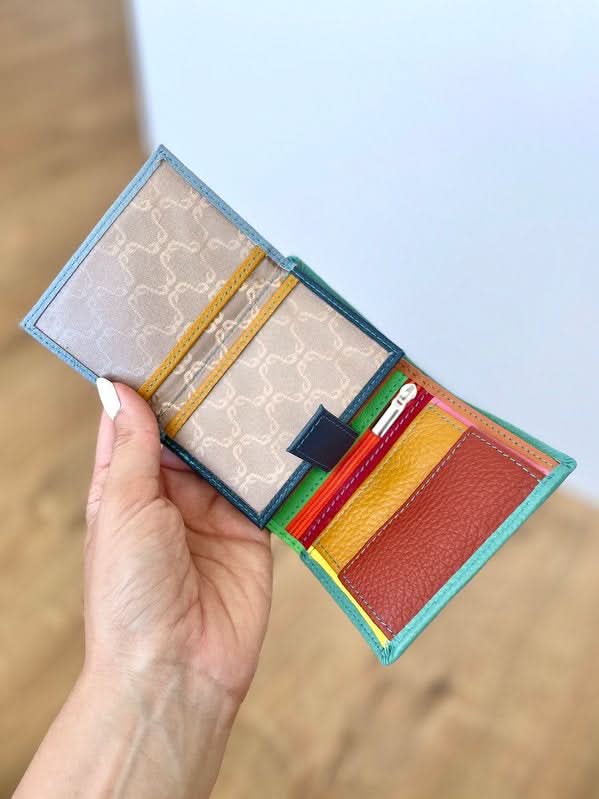 Mini Portafoglio in Vera Pelle | Spazi Tessere, 3 Portafoto, Doppia tasca banconote, Portamonete