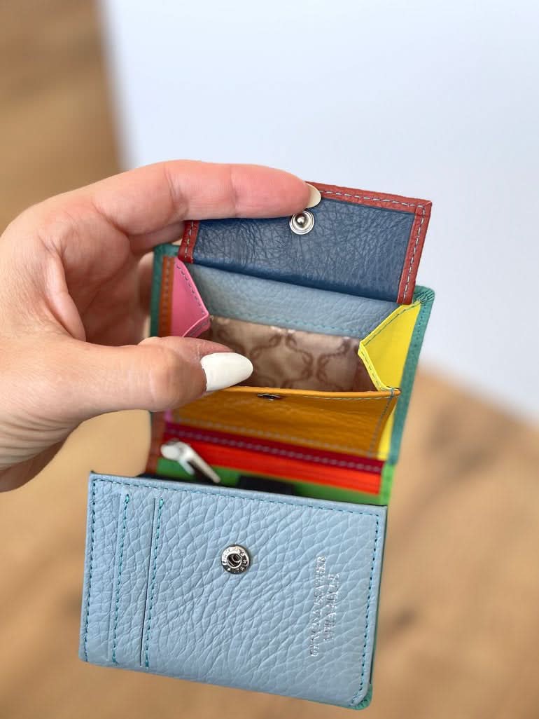 Mini Portafoglio in Vera Pelle | Spazi Tessere, 3 Portafoto, Doppia tasca banconote, Portamonete