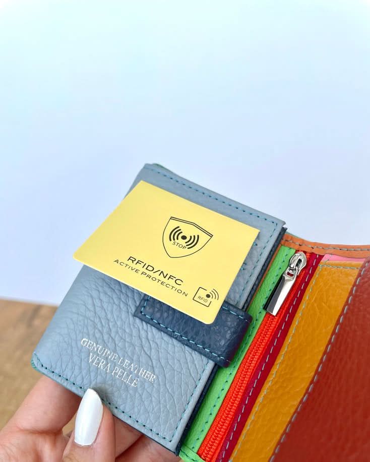 Mini Portafoglio in Vera Pelle | Spazi Tessere, 3 Portafoto, Doppia tasca banconote, Portamonete