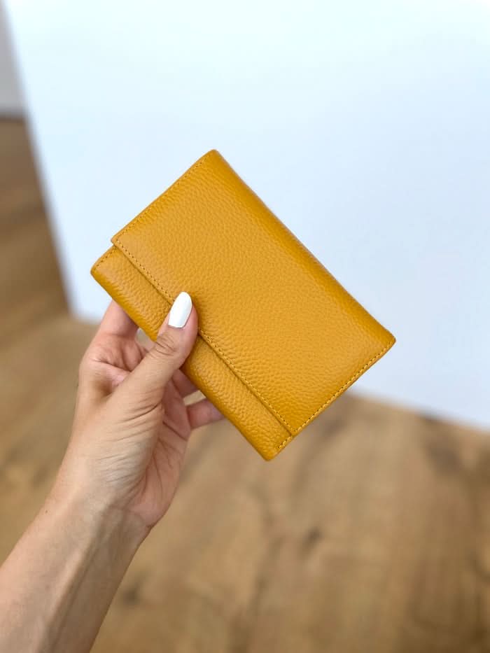 Portafoglio Medio in Vera Pelle (M89) | Portafoto, Portamonete con zip, Doppia Tasca Banconote, Spazi Tessere