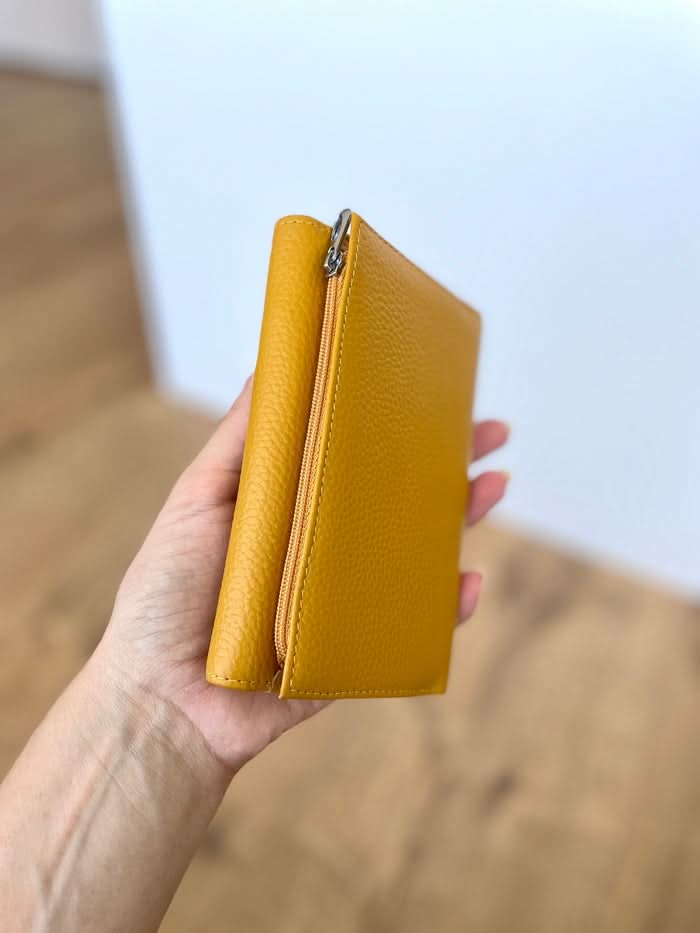 Portafoglio Medio in Vera Pelle (M89) | Portafoto, Portamonete con zip, Doppia Tasca Banconote, Spazi Tessere