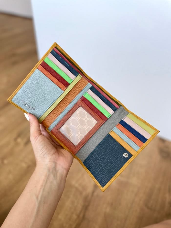 Portafoglio Medio in Vera Pelle (M89) | Portafoto, Portamonete con zip, Doppia Tasca Banconote, Spazi Tessere