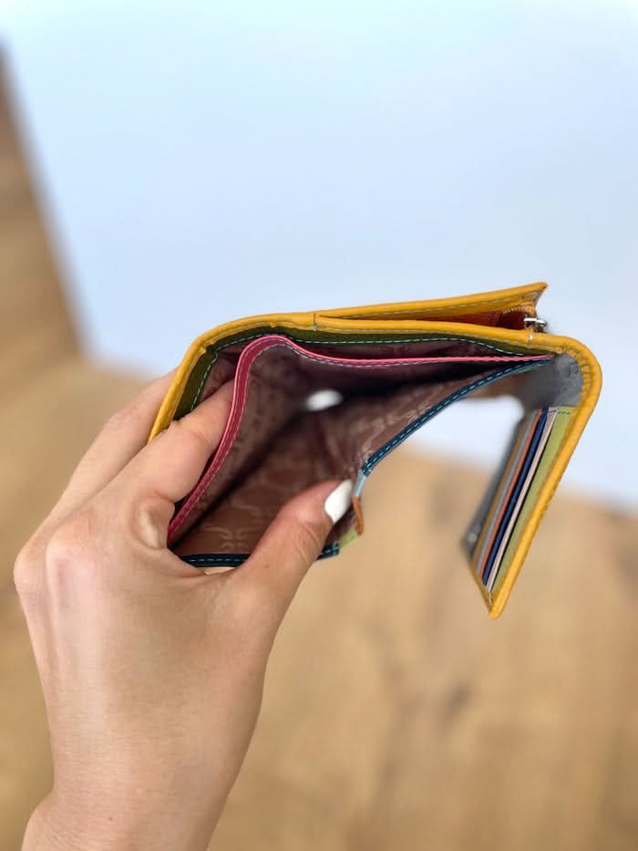 Portafoglio Medio in Vera Pelle (M89) | Portafoto, Portamonete con zip, Doppia Tasca Banconote, Spazi Tessere