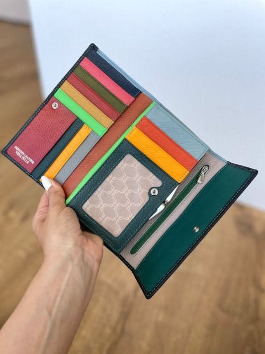 M02 Portafoglio Grande in Vera Pelle | Portafoto, Spazi Tessere, Ampia Tasca Banconote, Portamonete