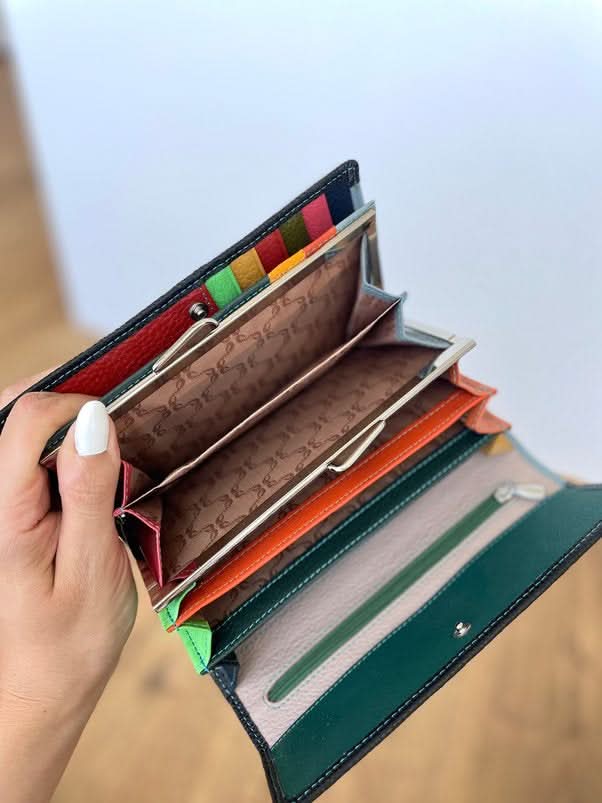 Portafoglio Grande in Vera Pelle | Portafoto, Spazi Tessere, Ampia Tasca Banconote, Portamonete