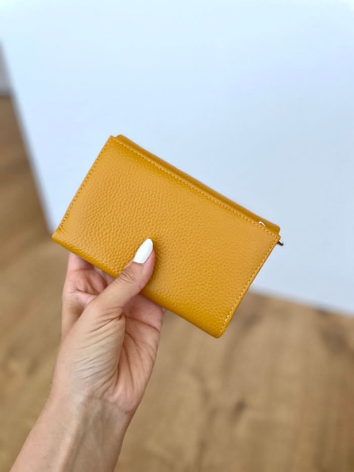 Portafoglio Medio in Vera Pelle (M89) | Portafoto, Portamonete con zip, Doppia Tasca Banconote, Spazi Tessere