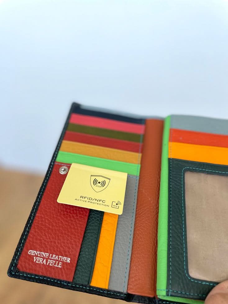Portafoglio Grande in Vera Pelle | Portafoto, Spazi Tessere, Ampia Tasca Banconote, Portamonete