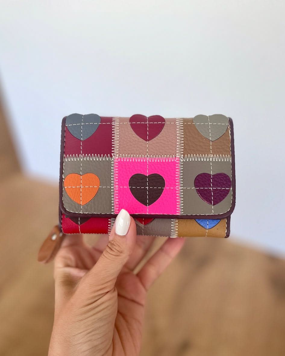 Portafoglio Medio/Piccolo in Vera Pelle | Spazi Tessere, 3 Portafoto, Ampia Tasca Banconote, Portamonete con zip