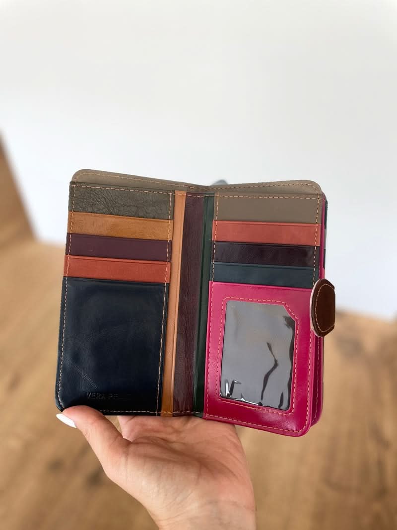 Portafoglio Grande in Vera Pelle | Spazi Tessere, 2 Portafoto, 2 Tasche banconote, Portamonete