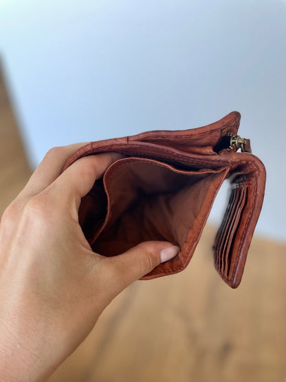 M20 Portafoglio Donna in Vera Pelle Vintage Intrecciata | 15 Tessere, Portafoto, Doppia Tasca Banconote, Zip Portamonete
