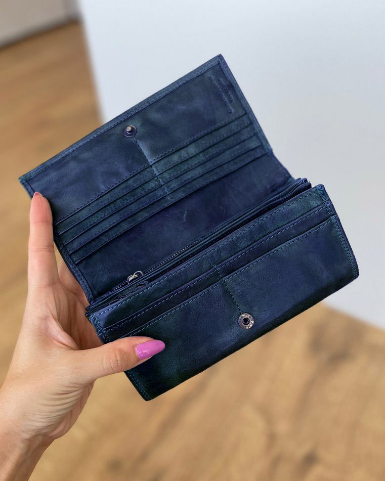 Damen-Geldbörse aus hochwertigem Echtleder im Vintage-Stil, 18x10 cm