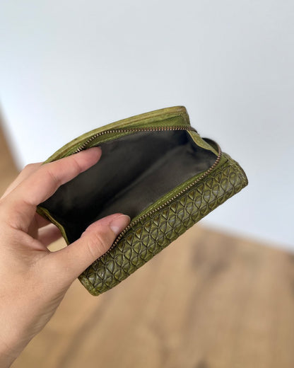 Portafoglio Donna in Vera Pelle Intrecciata Vintage 14x9cm