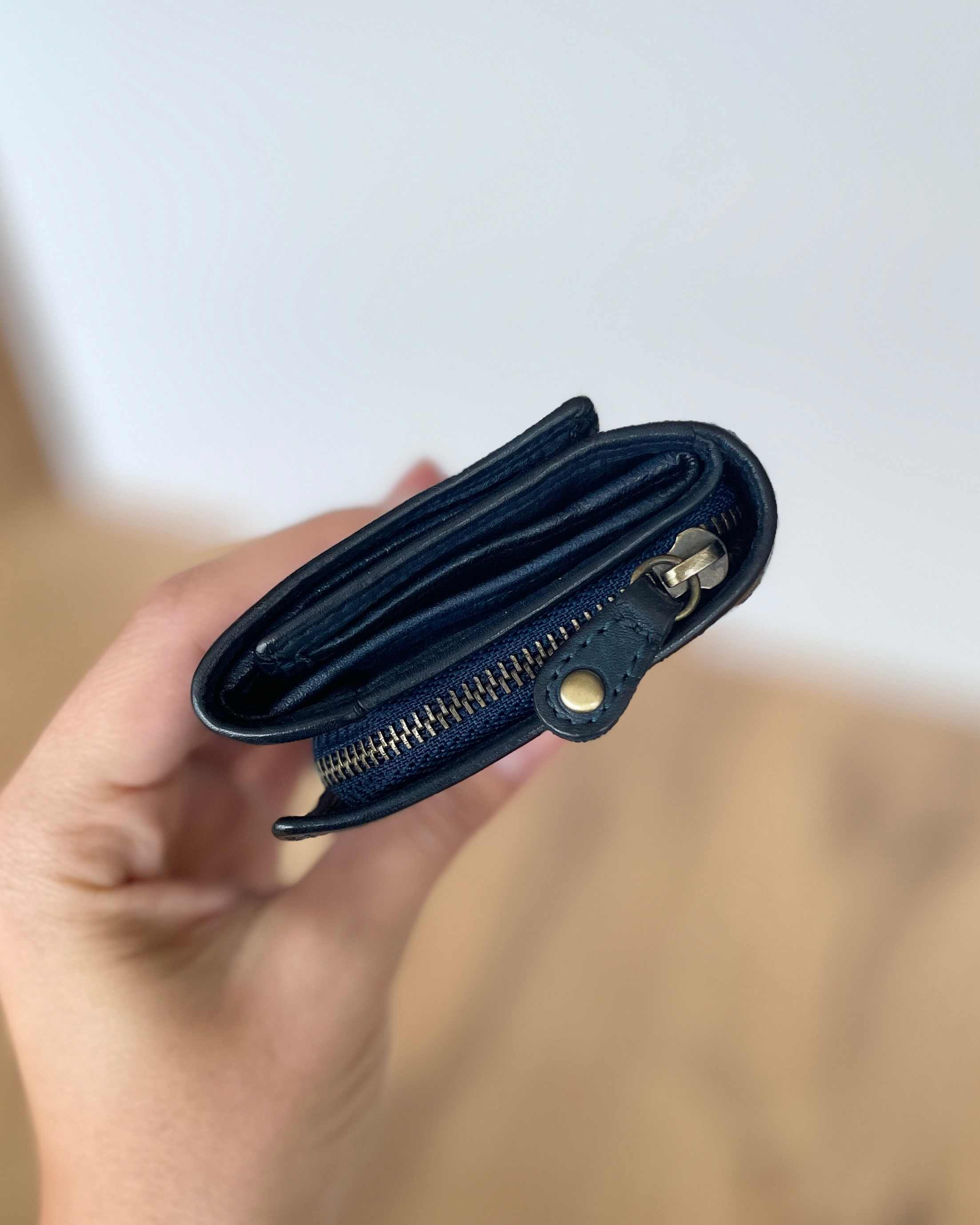 Mini Portafoglio in Vera Pelle Vintage (L36) | 9 Tessere, Portafoto, Tasca Banconote, Portamonete con zip