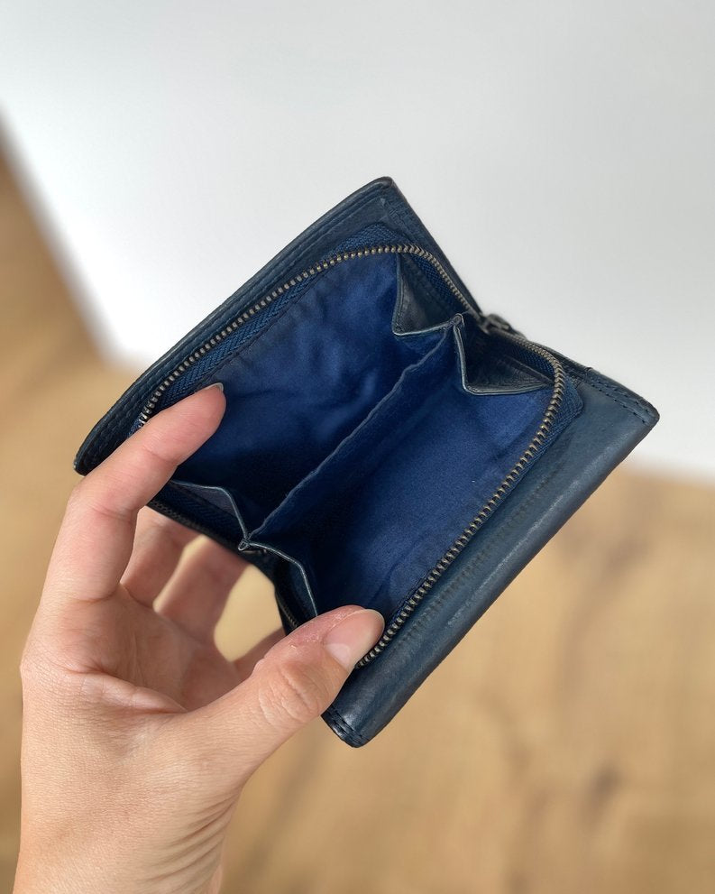 Mini Portafoglio in Vera Pelle Vintage (L36) | 9 Tessere, Portafoto, Tasca Banconote, Portamonete con zip