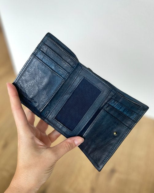 Mini Portafoglio in Vera Pelle Vintage (L36) | 9 Tessere, Portafoto, Tasca Banconote, Portamonete con zip