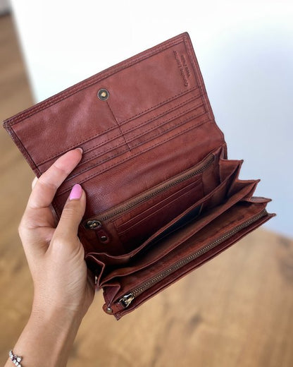 Damen-Geldbörse aus hochwertigem Echtleder im Vintage-Stil, 18x10 cm