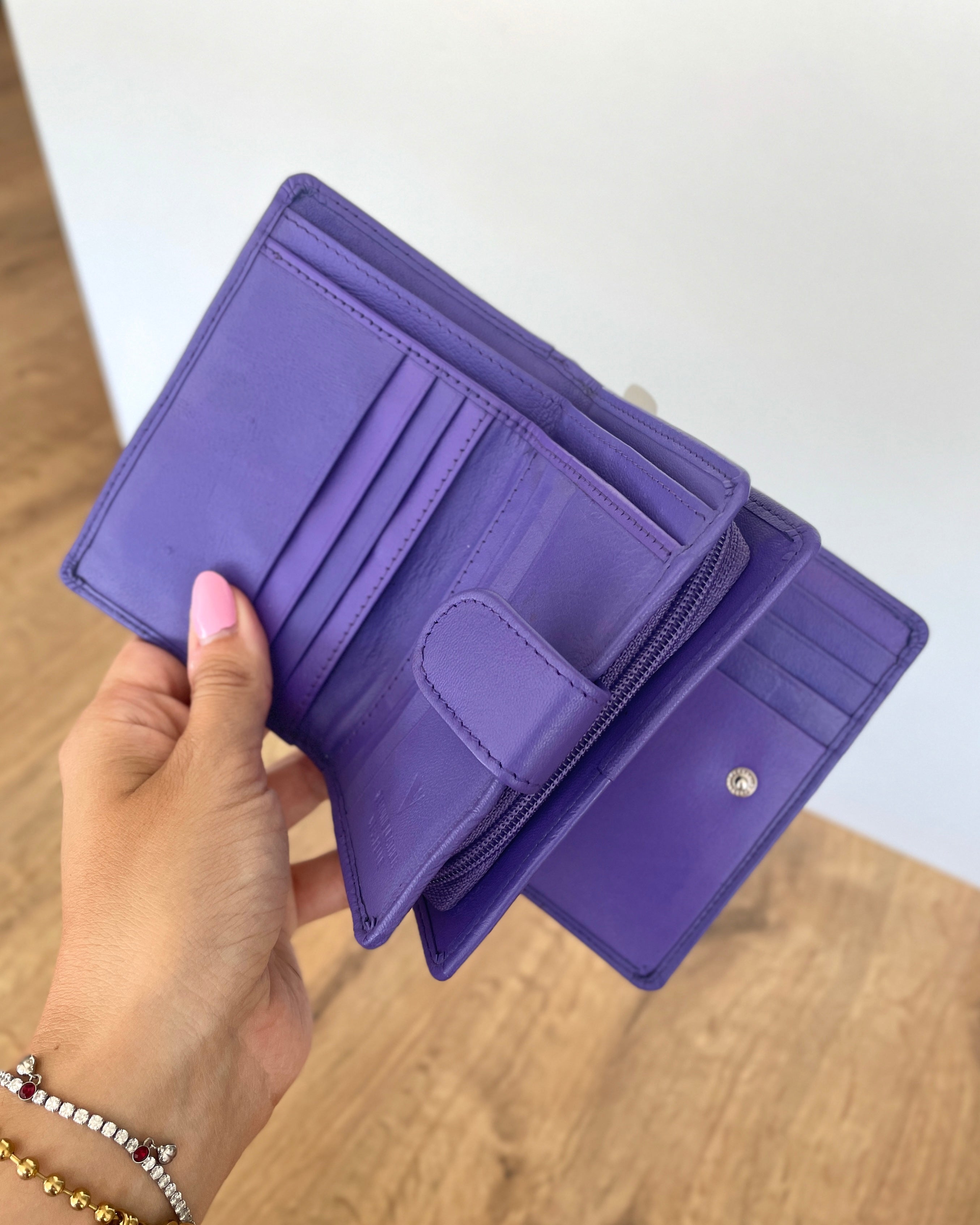 Portafoglio Donna in Vera Pelle (M06) | 15 Tessere, Portafoto, Tasca Banconote, Zip Portamonete