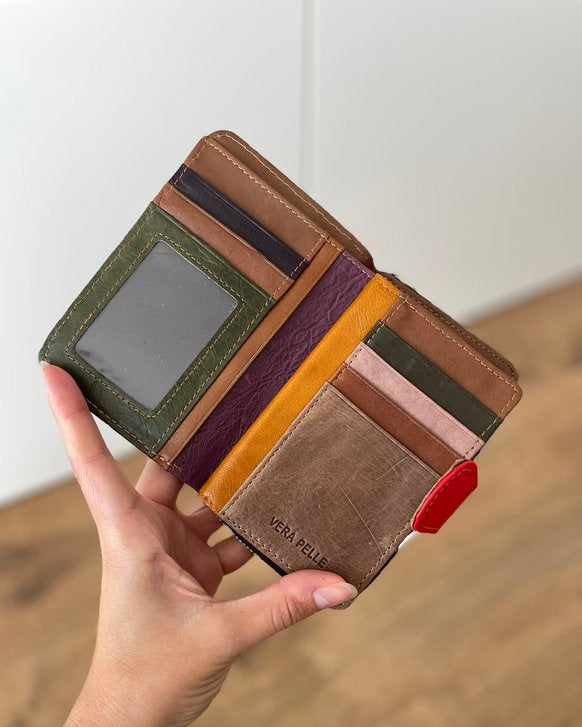 Portafoglio Medio in Vera Pelle intrecciata (P15) | 9 Spazi Tessere, 1 Portafoto, Tasca banconote, 1 Portamonete con clip, doppio scomparto con zip