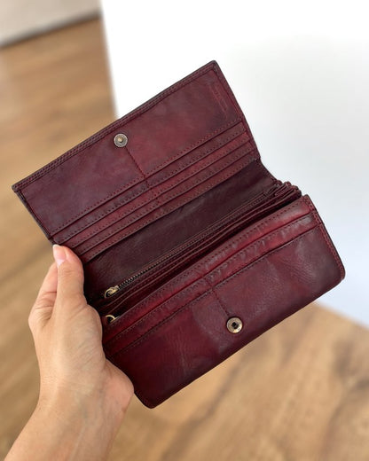 Damen-Geldbörse aus hochwertigem Echtleder im Vintage-Stil, 18x10 cm