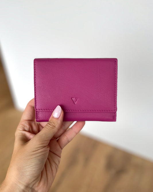 Mini Portafoglio Donna in Vera Pelle (M81) | 11 Tessere, Tasca Banconote, Portamonete con zip